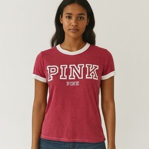 Victoria's Secret PINK Women's Ringer Tee Shirt Pink Size M Casual Spring Top